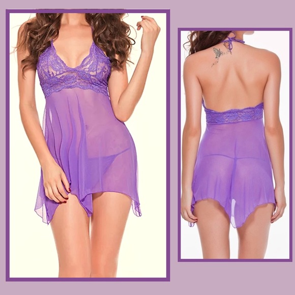 Purple Sheer & Lace Babydoll w/ G String NWT - Picture 1 of 7